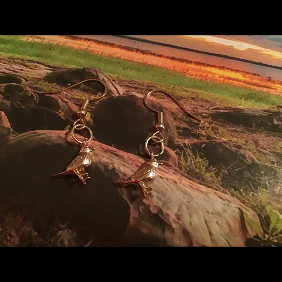 Solid brass 18k gold tiny bird earrings 925 silver - Picture 4 of 10